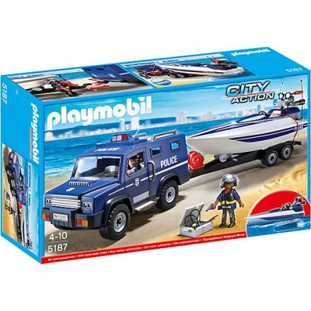 Playmobil Police Truck with Speedboat