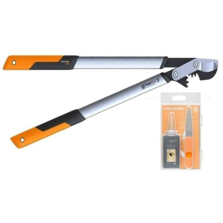 Fiskars 1020188 + 1001640 PowerGear X fém fogaskerekes ágvágó karbantartó készlettel