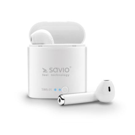 Savio TWS-01 Wireless Bluetooth Earphones Headset Vezeték nélküli  USB C-típus Fehér