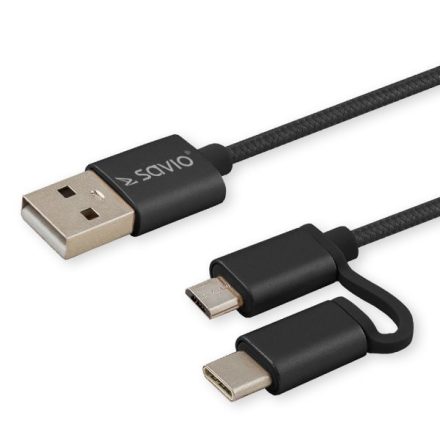 Savio CL-128 USB kábel 1 M USB 2.0 USB A USB C/Micro-USB A Fekete