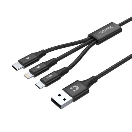 UNITEK C14049BK USB kábel 1,2 M USB 2.0 USB C Micro-USB B/Lightning Fekete