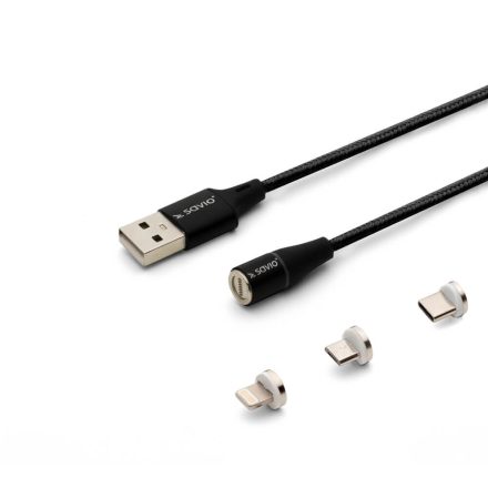 Savio CL-155 USB kábel 2 M USB 2.0 USB A USB C/Micro-USB B/Lightning Fekete