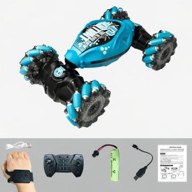   Távirányítós RC kaszkadőr autó – LED világítás, 360° forgás kék