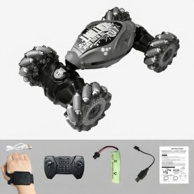   Távirányítós RC kaszkadőr autó – LED világítás, 360° forgás szürke