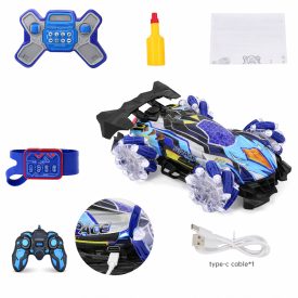   Távirányítós kaszkadőr autó LED fénnyel és füst effekttel – spray funkciós RC játék (1:16) kék
