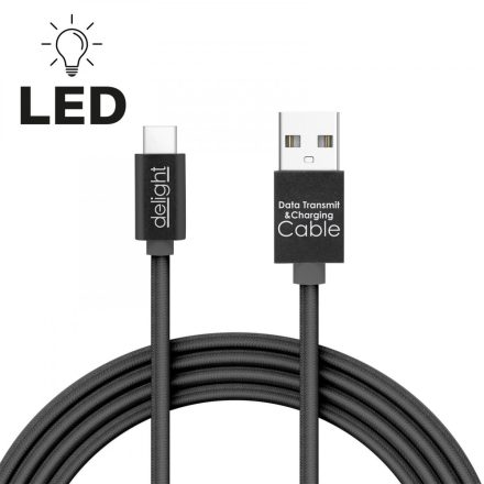 Adatkábel - Type-C - 1A - LED - fekete - 1 m