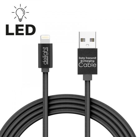 Adatkábel - iPhone - 1A - LED - fekete - 1 m