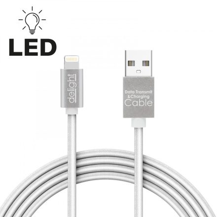 Adatkábel - iPhone - 1A - LED - ezüst - 1 m