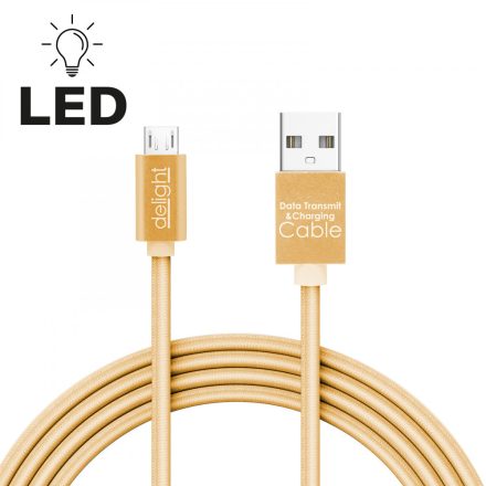 Adatkábel - MicroUSB - 2A - LED - arany - 1 m