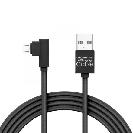 Adatkábel - MicroUSB - 2A - 90° - fekete - 2 m
