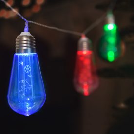   LED fényfüzér - Villanykörte - 10 LED - 1,9 méter - színes - 2 x AA