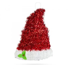   Mikulás sapka dekor - piros / fehér - glitteres - 34 x 26 cm