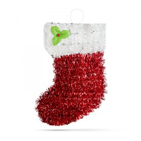   Mikulás csizma dekor - piros / fehér - glitteres - 32 x 20 cm