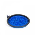 Összenyomható etetőtál - habzsolásgátlóval - kék