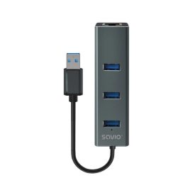 Savio AK-58 USB-A 3.1 Hub - 3 Port + Rj45