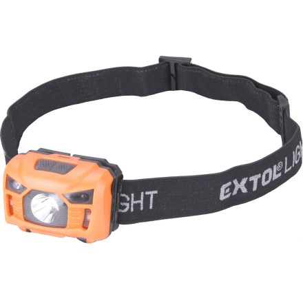 EXTOL LED fejlámpa, 3 W, CREE XPL, 100 Lumen; tölthető akkuval, 3 funkció (teljes/ 1/2 fényerő, villogás), fehér+piros