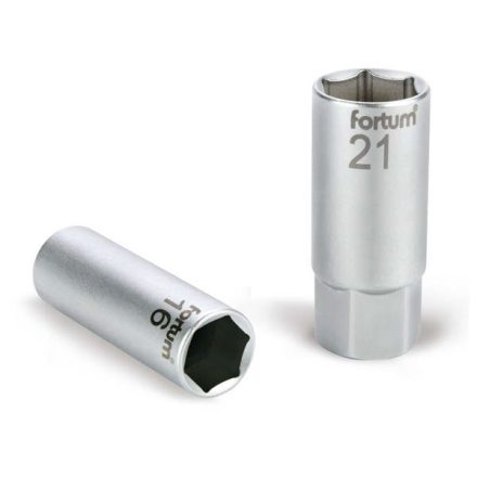 EXTOL gyertyakulcs dugófej 1/2", 61CrV5; 21mm, gumírozott FORTUM