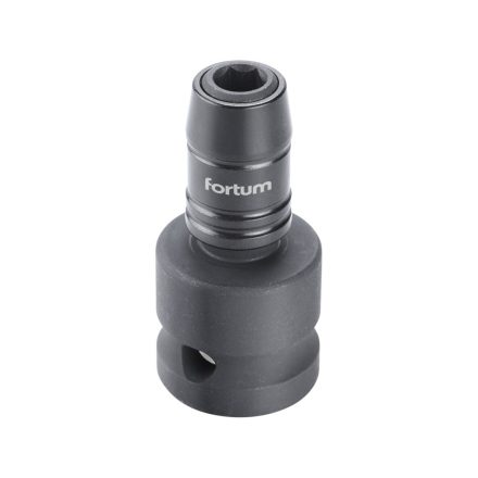 EXTOL adapter, impakt 1/4" BIT-ek gépi befogásához, 1/2" gépi befogás, gyorskioldóval, CrMoV, hossz: 49 mm