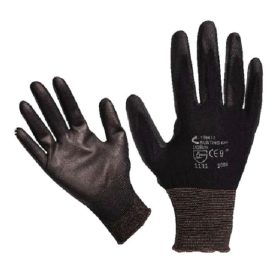   EXTOL Kötött kesztyű fekete nylon, L-es méret 9',  poliuretánba mártott teny. és ujjhegy., gumírozott mandzset