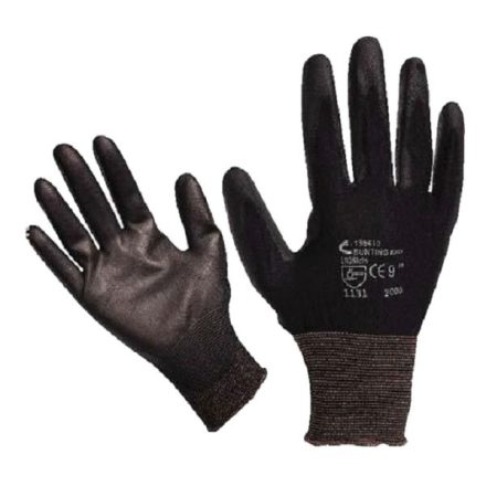 EXTOL Kötött kesztyű fekete nylon, L-es méret 9',  poliuretánba mártott teny. és ujjhegy., gumírozott mandzset