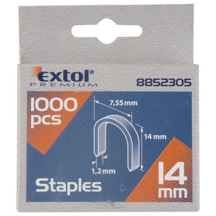 EXTOL U-szeg profi tűzőgéphez 7,55×0,52×1,2mm ; 14mm, 1000db, használható: 4770704, 8851110 és 8851112 tűzőgéphez