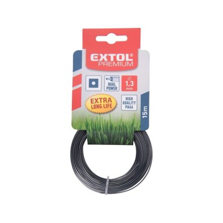 EXTOL damil szegélynyíró géphez 1,6 mm, négyszög keresztmetszetű, fekete közép/dual power, 15m