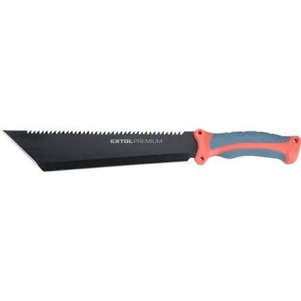 EXTOL bozótvágó kés (machete), teljes/penge hossz: 395/260mm, fogazott rozsdamentes acél penge, PP+TPR nyél, nylon tok