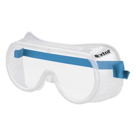 EXTOL védőszemüveg, víztiszta, sík polikarbonát lencse, gumis fejpánt, CE, optikai osztály: 1, ütődés elleni védelmi osztály:F