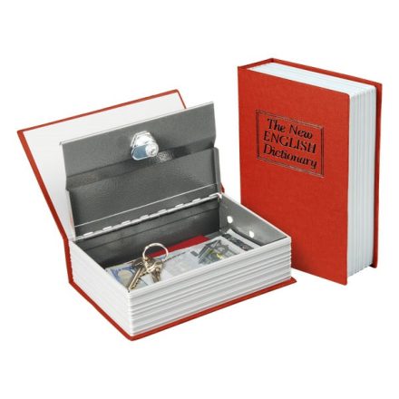 EXTOL pénzkazetta, könyv típusú, 2db kulccsal, változó színekben, festett acél, műanyag/papír borítás ; 180×115×54mm