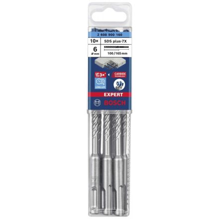 Bosch Accessories EXPERT SDS plus-7X 2608900160 Kalapácsfúró 10 részes 6.00 mm Teljes hossz 165 mm SDS-Plus 10 db