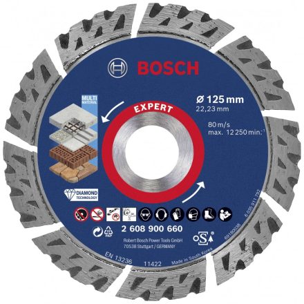 Bosch Accessories 2608900660 EXPERT MultiMaterial Gyémánt bevonatú vágótárcsa Ø 125 mm 1 db