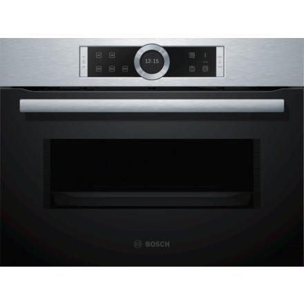 Bosch CFA634GS1 Serie8 Beépíthető kompakt mikrohullámú sütő, 36L, 900W, TFT kijelző, rozsdamentes acél