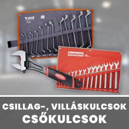 Csillag-, villáskulcsok, csőkulcsok, t-kulcsok